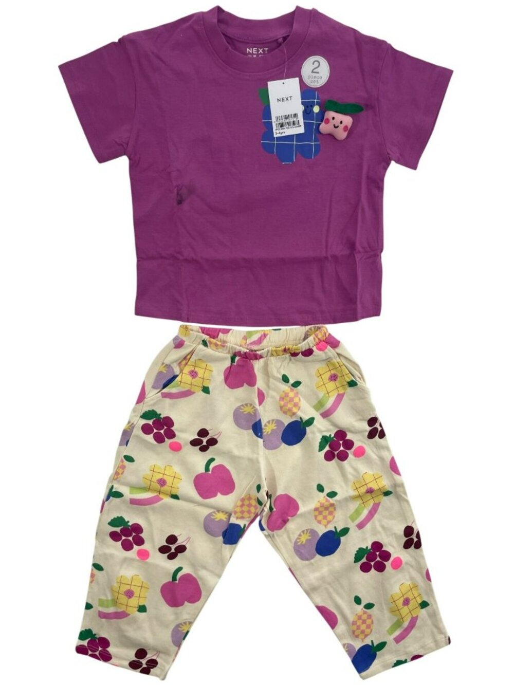 Next Kids 2-PIECE SET Purple T-Shirt Fruit Print Pants Cotton Sz 3-4 Years NEW